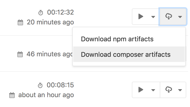 Download artifacts dropdown on GitLab