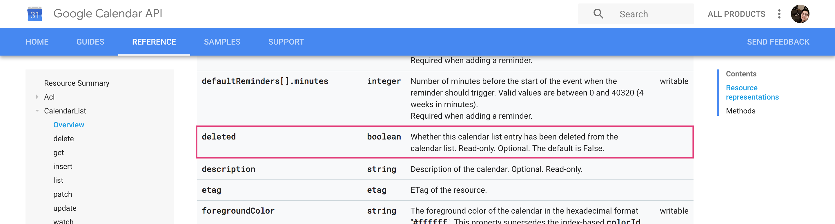Deleted property from CalendarListItem