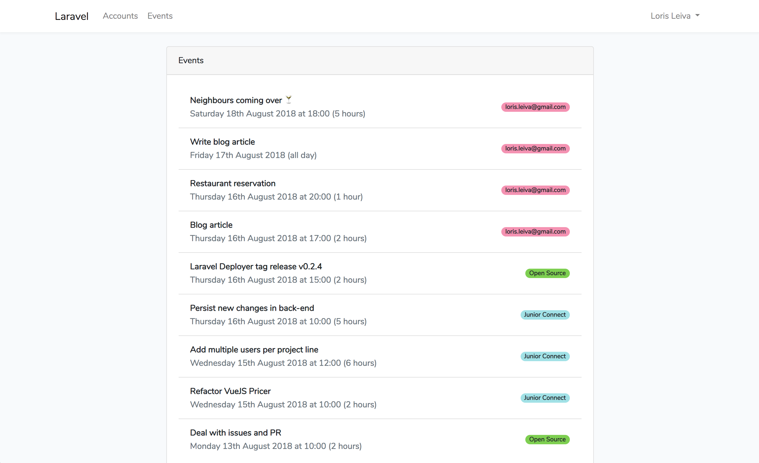 Calendar events in our Laravel app