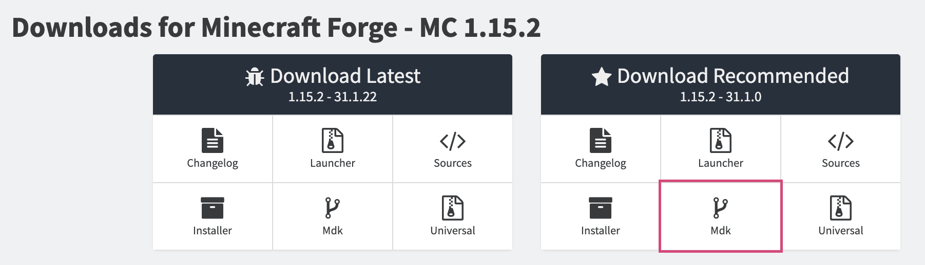 Screenshot for downloading the latest MDK