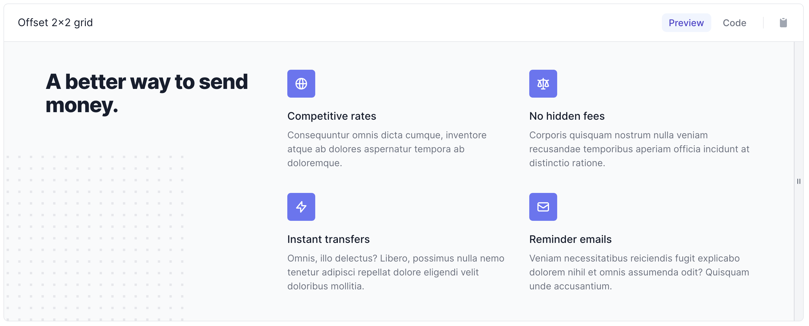 TailwindUI component example with square grid