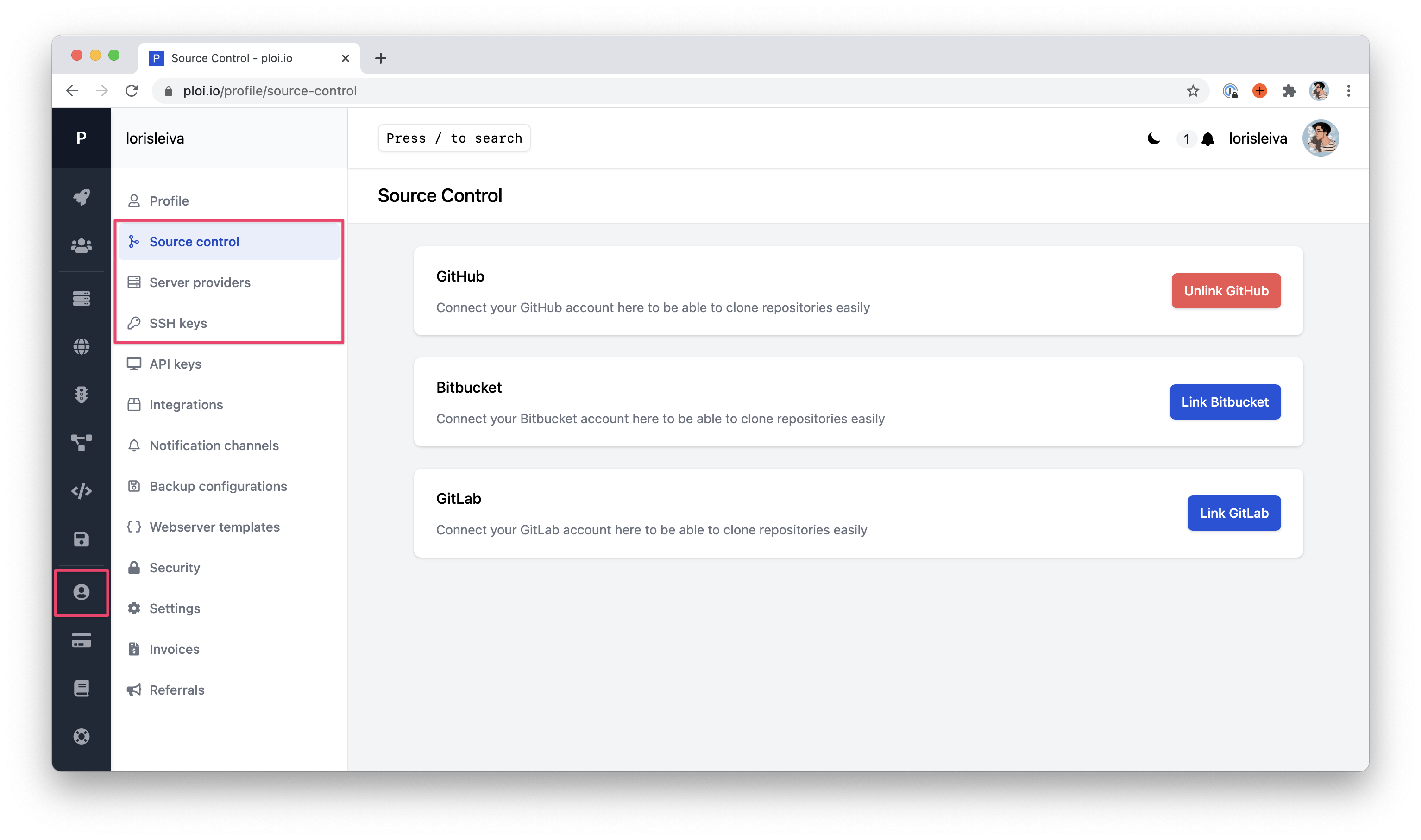 Screenshot of the "Profile" page on Ploi