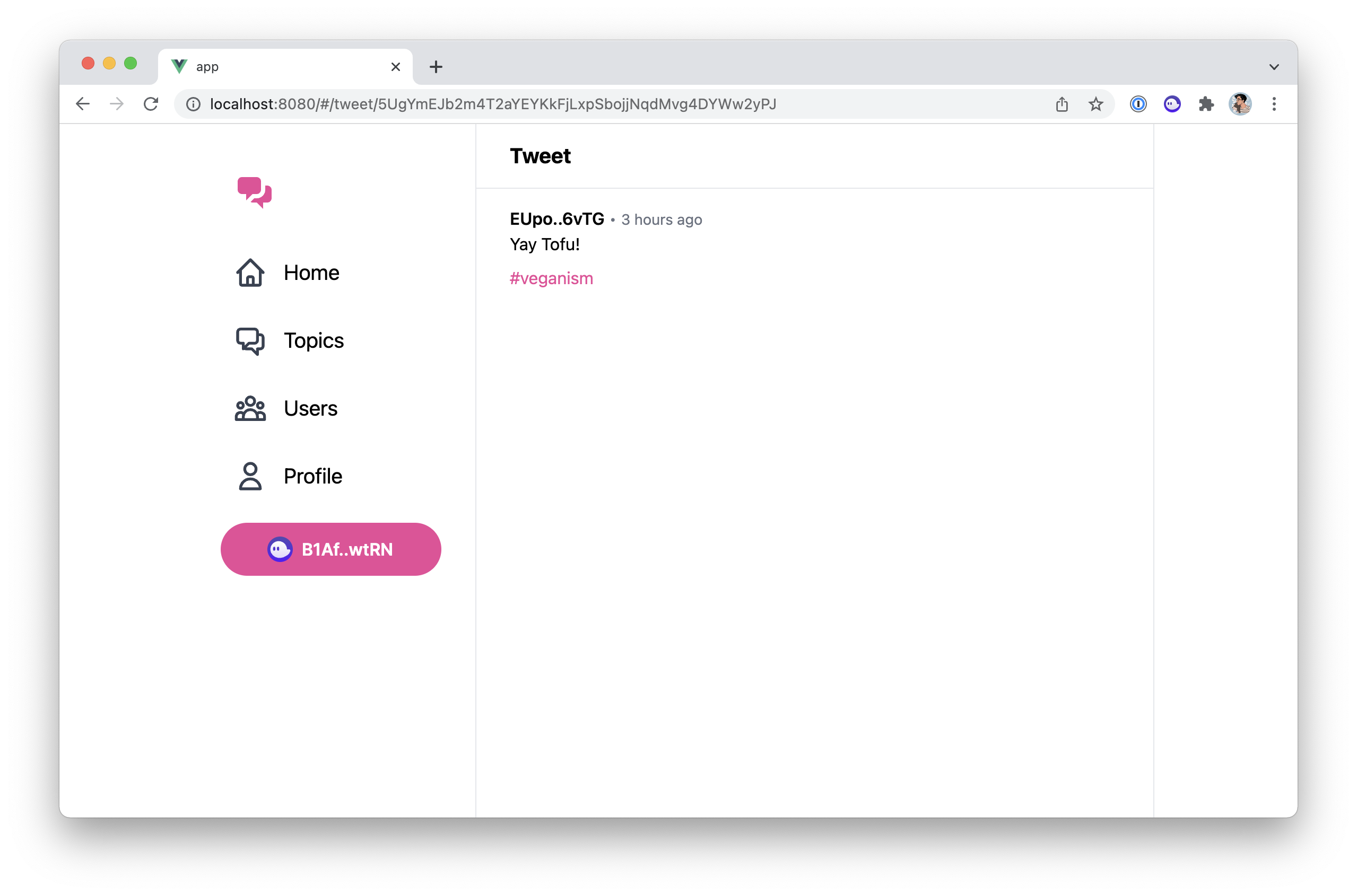 Screenshot of the tweet page showing one of the tweets generated by our tests.